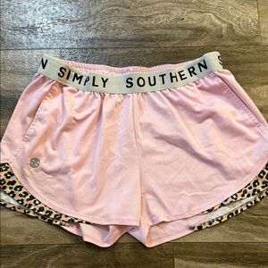 Simply Southern Light Pink Athletic Shorts with Leopard Trim